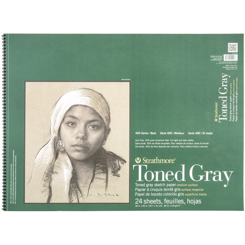 Strathmore Toned Sketch Paper Pad 18"X24"-80lb Toned Gray 24 Sheets - 412118 - 012017412288