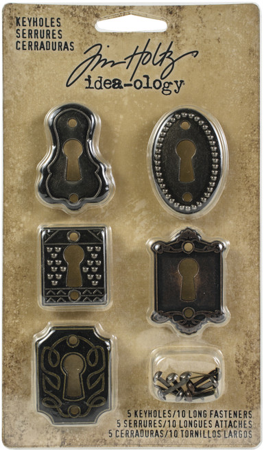 Idea-Ology Metal Keyholes W/Brads .75"X1" To 1"X1.5" 5/Pkg-Antique Nickel, Brass & Copper TH92718 - 040861927184