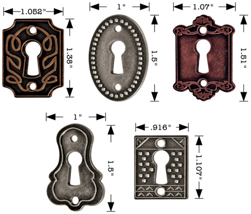 Idea-Ology Metal Keyholes W/Brads .75"X1" To 1"X1.5" 5/Pkg-Antique Nickel, Brass & Copper - TH92718