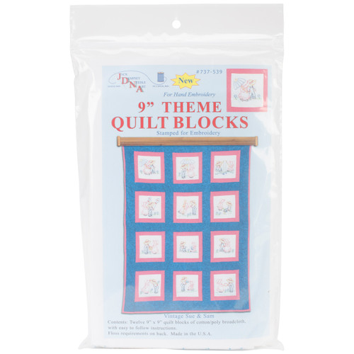 Jack Dempsey Themed Stamped White Quilt Blocks 9"X9" 12/Pkg-Sunbonnet Sue & Sam 737 539 - 013155525397