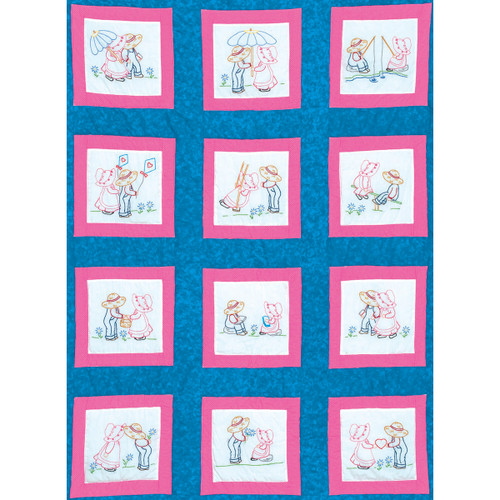 Jack Dempsey Themed Stamped White Quilt Blocks 9"X9" 12/Pkg-Sunbonnet Sue & Sam 737 539