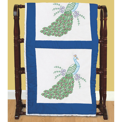 Jack Dempsey Stamped White Quilt Blocks 18"X18" 6/Pkg-Peacock - 732 586