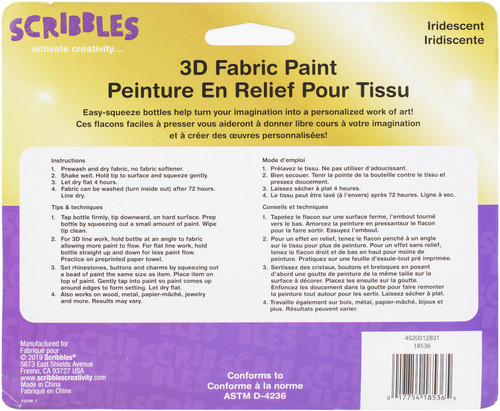 Scribbles 3D Fabric Paints 1oz 6/Pkg-Iridescent - 185-36