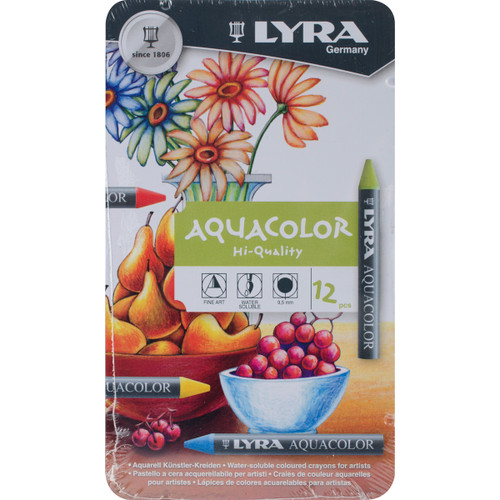 Lyra Aquacolor Water-Soluble Crayons 12/Pkg-Assorted Colors 5611120 - 40849005306274084900530627
