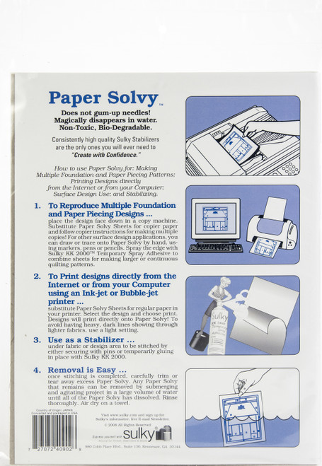 Sulky Paper Solvy Water-Soluble Stabilizer 12/Pkg-8.5"X11" - 409-02