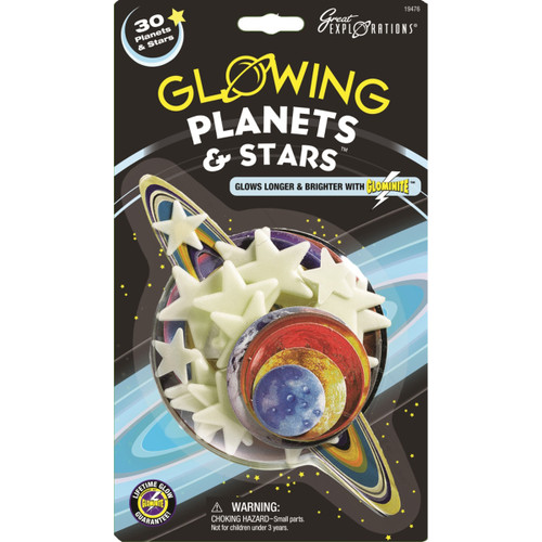 Glow-In-The-Dark Star Packs-Planets & Stars 30/Pkg -GLOW-19476 - 040595194760