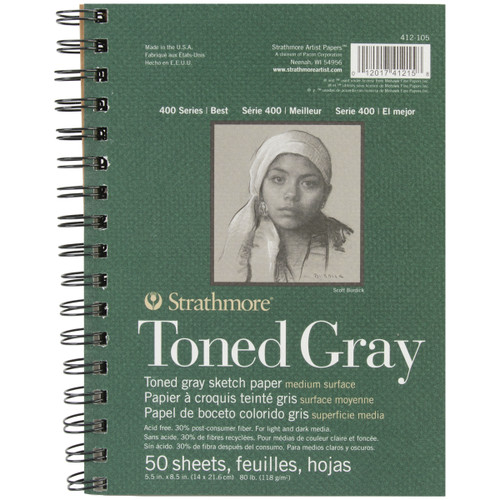 Strathmore Toned Sketch Spiral Paper Pad 5.5"X8.5"-Gray 50 Sheets - 412105 - 012017412158