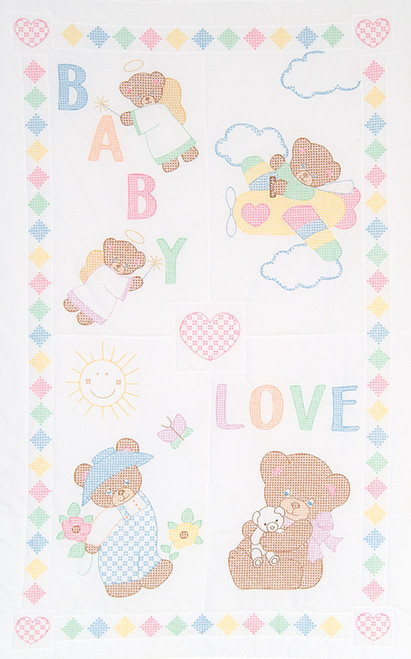 Jack Dempsey Stamped White Quilt Crib Top 40"X60"-Baby Love Bears 4060 93