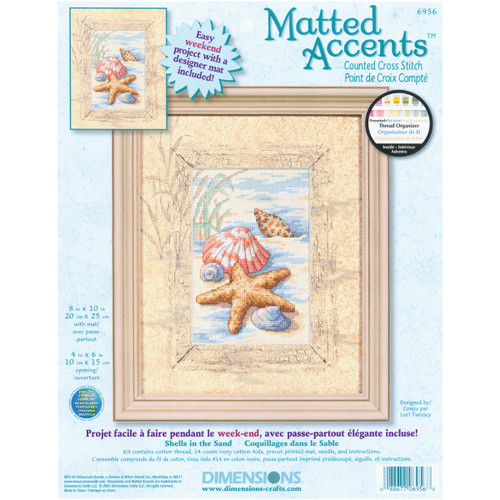 Dimensions Matted Accents Counted Cross Stitch Kit 8"X10"-Shells In The Sand (14 Count) 6956 - 088677069568