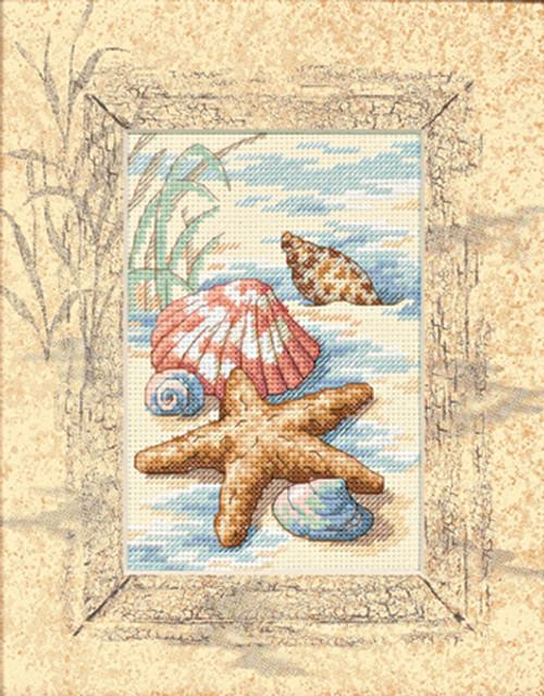 Dimensions Matted Accents Counted Cross Stitch Kit 8"X10"-Shells In The Sand (14 Count) - 6956