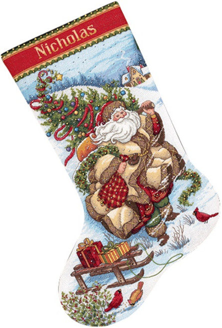 Dimensions Gold Collection Counted Cross Stitch Kit 16" Long-Santa's Journey Stocking (18 Count) - 8752