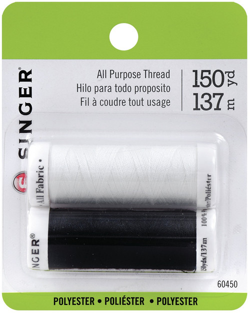 Singer All-Purpose Polyester Thread 200yd 2/Pkg-Black & White - 60450 - 075691604509