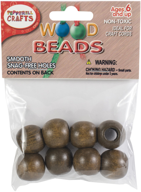 Pepperell Round Wood Beads 20mm 8/Pkg-Walnut PWB20-01 - 725879707217