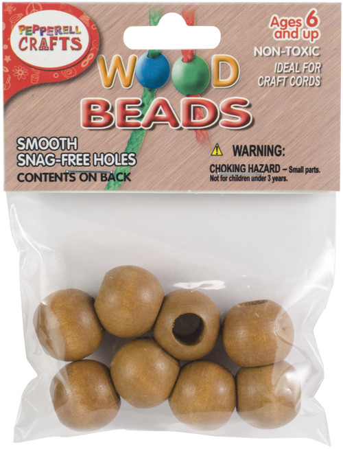 Pepperell Round Wood Beads 20mm 8/Pkg-Maple - PWB20-02 - 725879707224