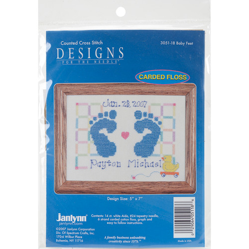 Janlynn Counted Cross Stitch Kit 7"X5"-Baby Feet (14 Count) 3051-18 - 029064051186