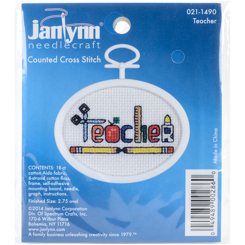 Janlynn Mini Counted Cross Stitch Kit 2.75" Oval-Teacher (18 Count) - 21-1490 - 049489002860
