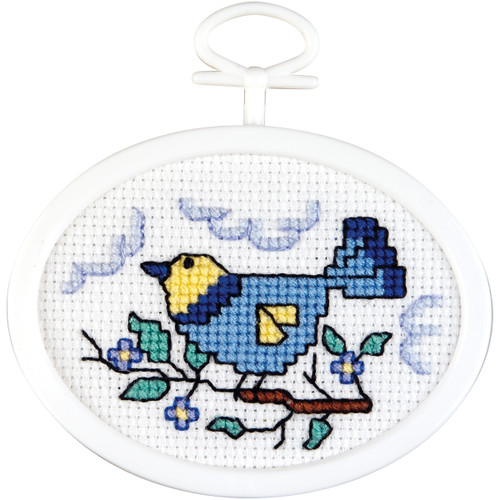 Janlynn Mini Counted Cross Stitch Kit 2.75" Oval-Bluebird (18 Count) - 21-1499