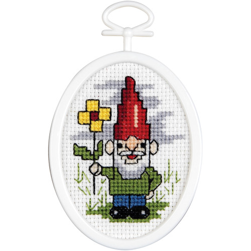 Janlynn Mini Counted Cross Stitch Kit 2.75" Oval-Gnome (18 Count) - 21-1495