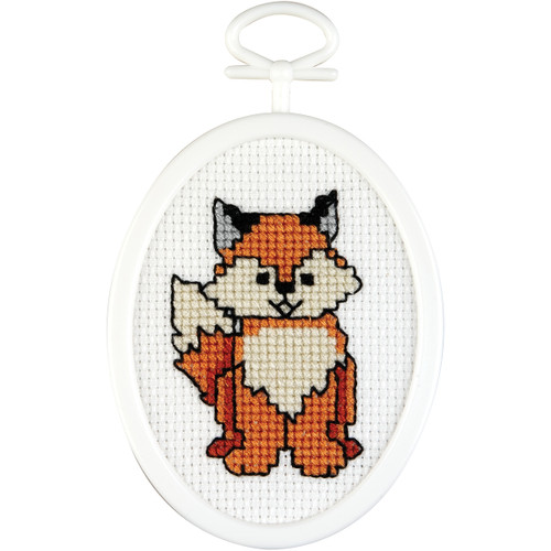 Janlynn Mini Counted Cross Stitch Kit 2.75" Oval-Fox (18 Count) 21-1498