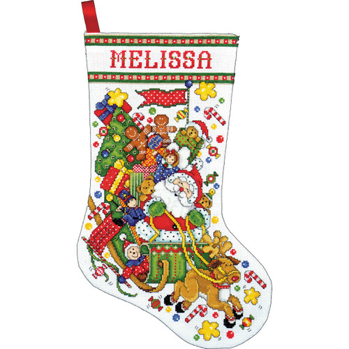 Design Works Counted Cross Stitch Stocking Kit 17" Long-Santa & Sleigh (14 Count) - DW5951 - 021465059518 Design Works Counted Cross Stitch Stocking Kit 17" Long-Santa & Sleigh (14 Count) - DW5951 - 021465059518