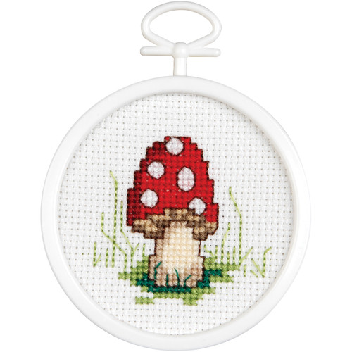 Janlynn Mini Counted Cross Stitch Kit 2.5" Round-Mushroom (18 Count) - 21-1496