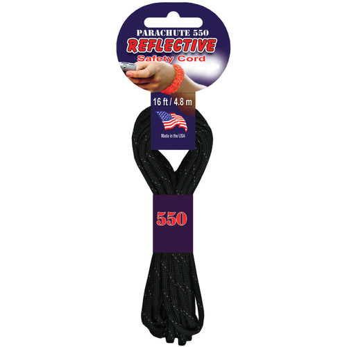 Pepperell Parachute Cord 4mmx16'-Reflective Black - PARAREF-1656 - 725879308377