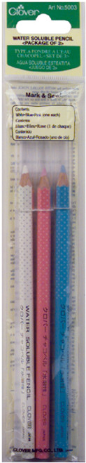 Clover Water-Soluble Pencils-White, Pink & Blue 3/Pkg 5003 - 051221523106