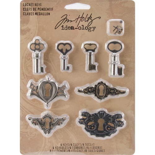Idea-Ology Metal Locket Keys & Keyholes 8/Pkg-Antique Nickel, Brass & Copper - TH92822 - 040861928228