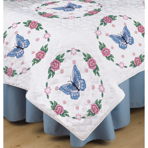 Tobin Stamped White Quilt Blocks 18"X18" 6/Pkg-Butterfly Rose T288090