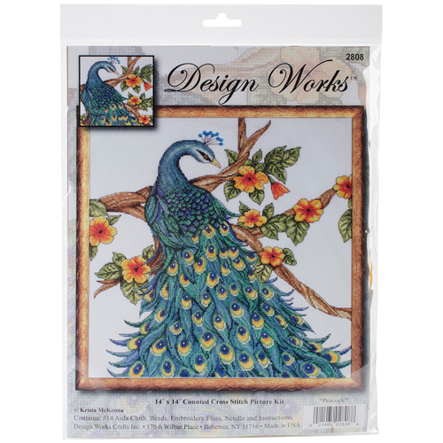 Design Works Counted Cross Stitch Kit 14"X14"-Peacock (14 Count) - DW2808 - 021465028088