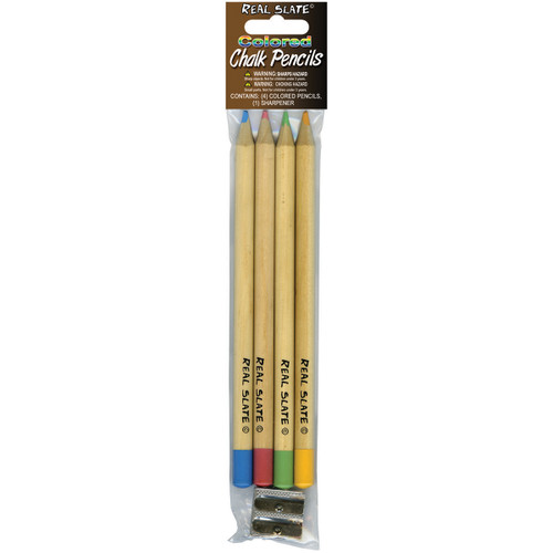 Pepperell Real Slate Chalk Pencils 5/Pkg W/Sharpener-Assorted Colors SLTCLK02 - 725879100803
