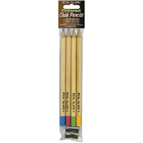 Pepperell Real Slate Chalk Pencils 5/Pkg W/Sharpener-Assorted Colors - SLTCLK02 - 725879100803