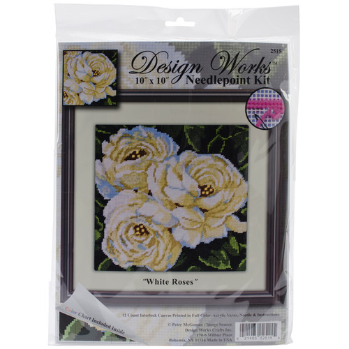 Design Works Needlepoint Kit 10"X10"-White Roses-Stitched In Yarn DW2515 - 021465025155