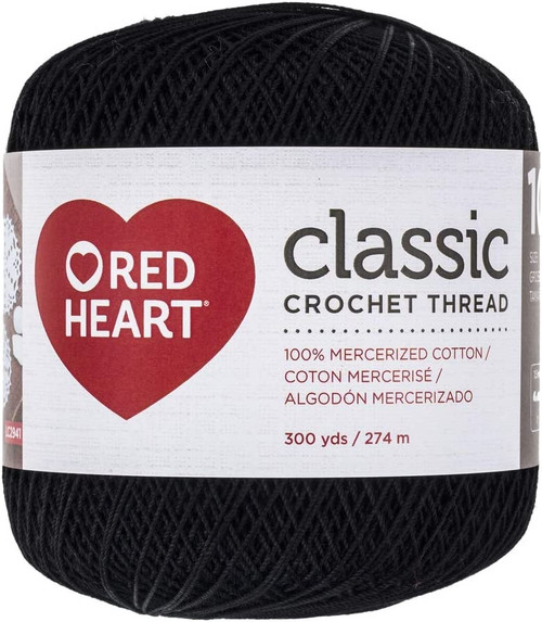 Red Heart Classic Crochet Thread Size 10-Black - 144-12 - 073650810381