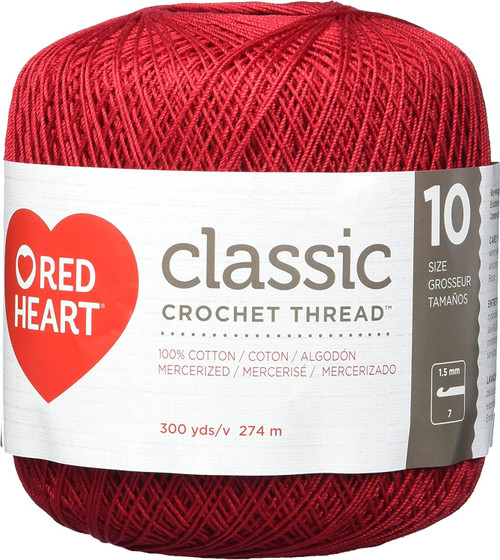 Red Heart Classic Crochet Thread Size 10-Victory Red - 144-494 - 073650810909
