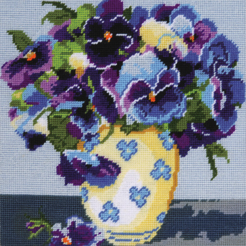 Design Works Needlepoint Kit 10"X10"-Pansies-Stitched In Yarn - DW2523