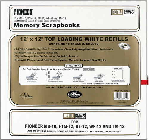 Pioneer Universal Top-Loading Page Protectors 5/Pkg-12"X12" (W/White Inserts) - RMW5 - 023602600751 Pioneer Universal Top-Loading Page Protectors 5/Pkg-12"X12" (W/White Inserts) - RMW5 - 023602600751