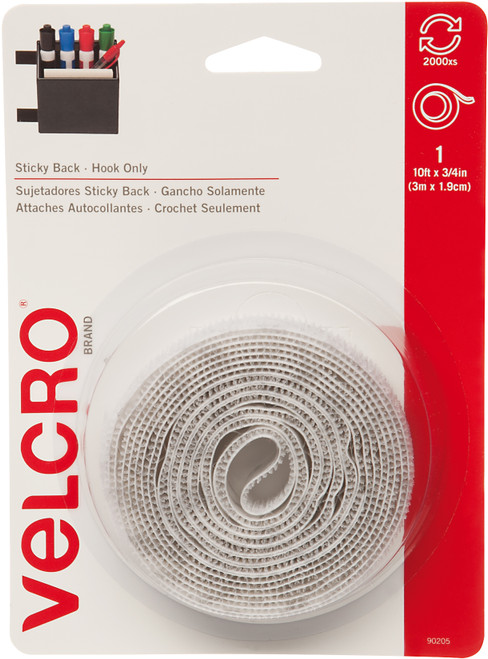 VELCRO(R) Brand Sticky Back Tape Hook Only .75"X10'-White - 90205 - 075967902056