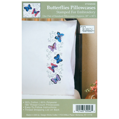Tobin Stamped For Embroidery Pillowcase Pair 20"X30"-Butterflies - T232046 - 021465320465 Tobin Stamped For Embroidery Pillowcase Pair 20"X30"-Butterflies - T232046 - 021465320465