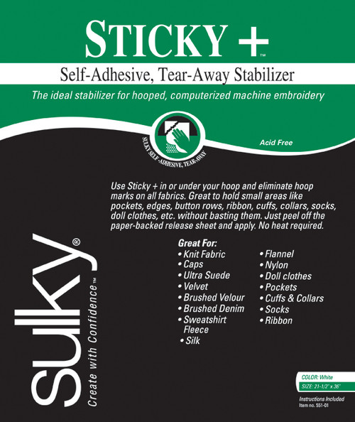 Sulky Sticky Self-Adhesive Tear-Away Stabilizer-22.5"X36" -551-01 - 727072551017