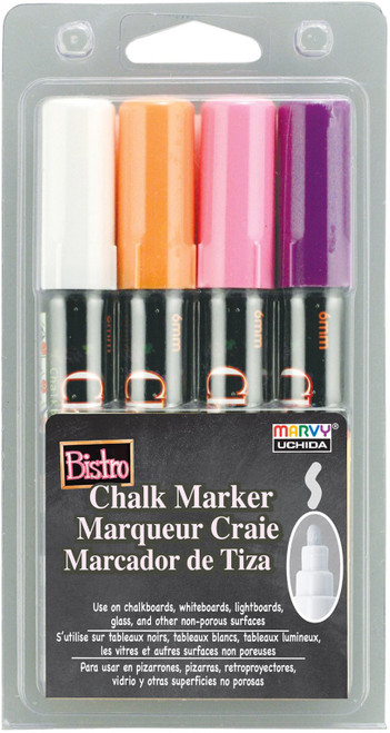 Uchida Bistro Chalk Marker 6mm Point Set 4/Pkg-White, Pink, Orange & Purple - 480-4B - 028617481265