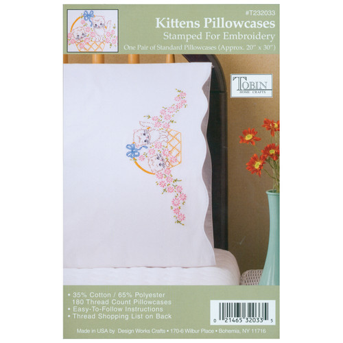 Tobin Stamped For Embroidery Pillowcase Pair 20"X30"-Kittens - T232033 - 021465320335