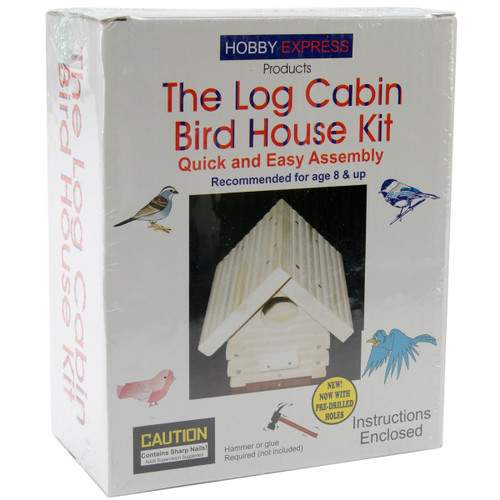 MI Toys Hobby Express Unfinished Wood Kit-Log Cabin Bird House 60010