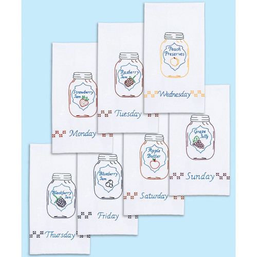 Jack Dempsey Stamped Decorative Hand Towels 15"X30" 7/Pkg-Mason Jars Days Of The Week - 340 682