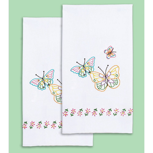 Jack Dempsey Stamped Decorative Hand Towel Pair 17"X28"-Fluttering Butterflies - 320 143
