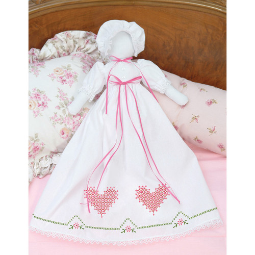 Jack Dempsey Stamped White Pillowcase Doll Kit-Chicken Scratch Hearts 1900 514