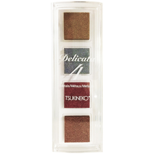 Delicata Small Pigment Ink Pads 4/Pkg-Metals - Gold, Silver, Copper & Bronze - DEQTT001 - 712353500013