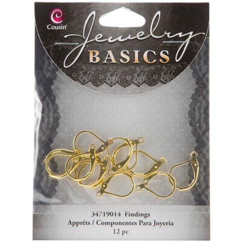 Jewelry Basics Metal Findings 12/Pkg-Gold Lever Earrings -34719014 - 016321059665