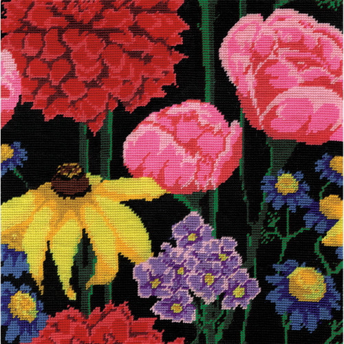 Design Works Needlepoint Kit 12"X12"-Midnight Floral-Stitched In Yarn DW2615