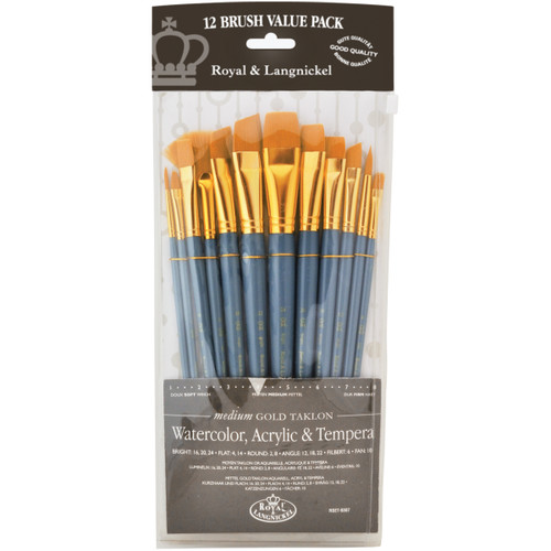 Royal & Langnickel(R) Gold Taklon Value Pack Brush Set-Round 12/Pkg - RSET9307 - 090672060471